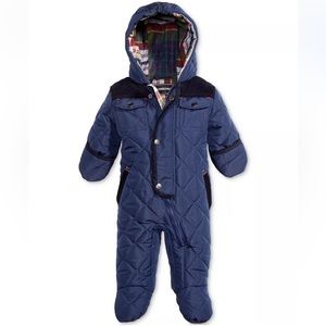 Rothschild Hooded Quilted Footed Pram Navy & Plaid w Corduroy Accents 12 Months